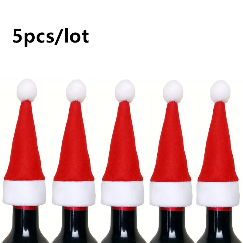 5pcs Red white hat Рождественские поделки Noel посуда нож вилка Рождественская шляпа мешок украшения для рождественской елки Natal Noel украшения для дома - Цвет: 5pcs Red white hat