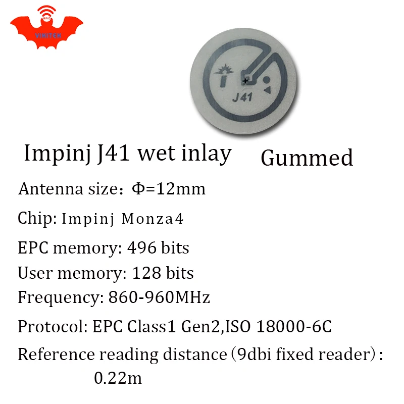 RFID метка UHF стикер Impinj J41 мокрой инкрустация 915 МГц 900 868 МГц 860-960 МГц Higgs3 EPCC1G2 6C Смарт клей пассивный RFID метки RFID этикетка