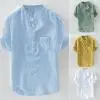 Men's Shirts Summer New Pure Cotton Hemp Button Short Sleeves Fashion Large Blouse Casual male Brand Top dropshipping