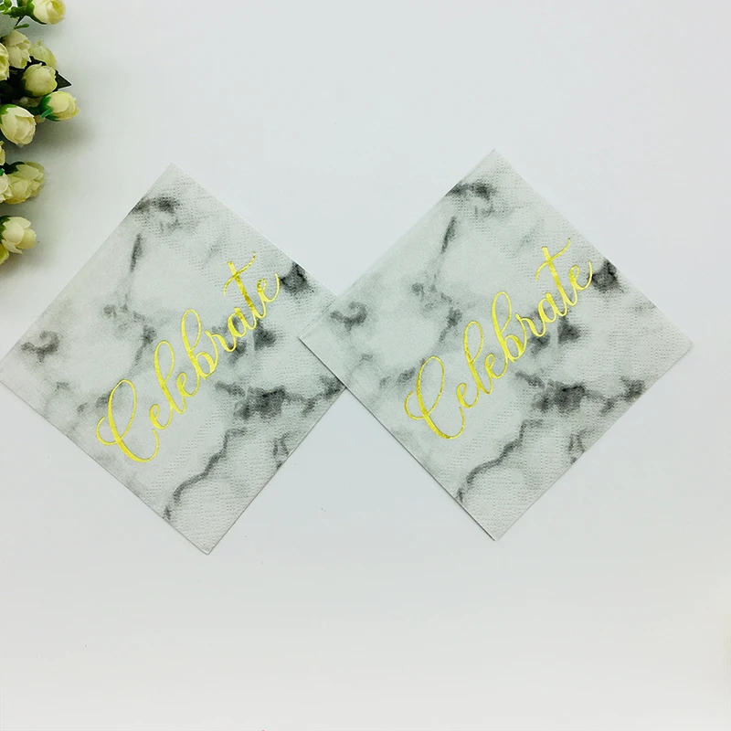 80pcs Marble Design Paper Napkins Foil Gold Celebrate Letter Party Decoration Dinner Serviette Children Day Wedding Napkin | Дом и сад