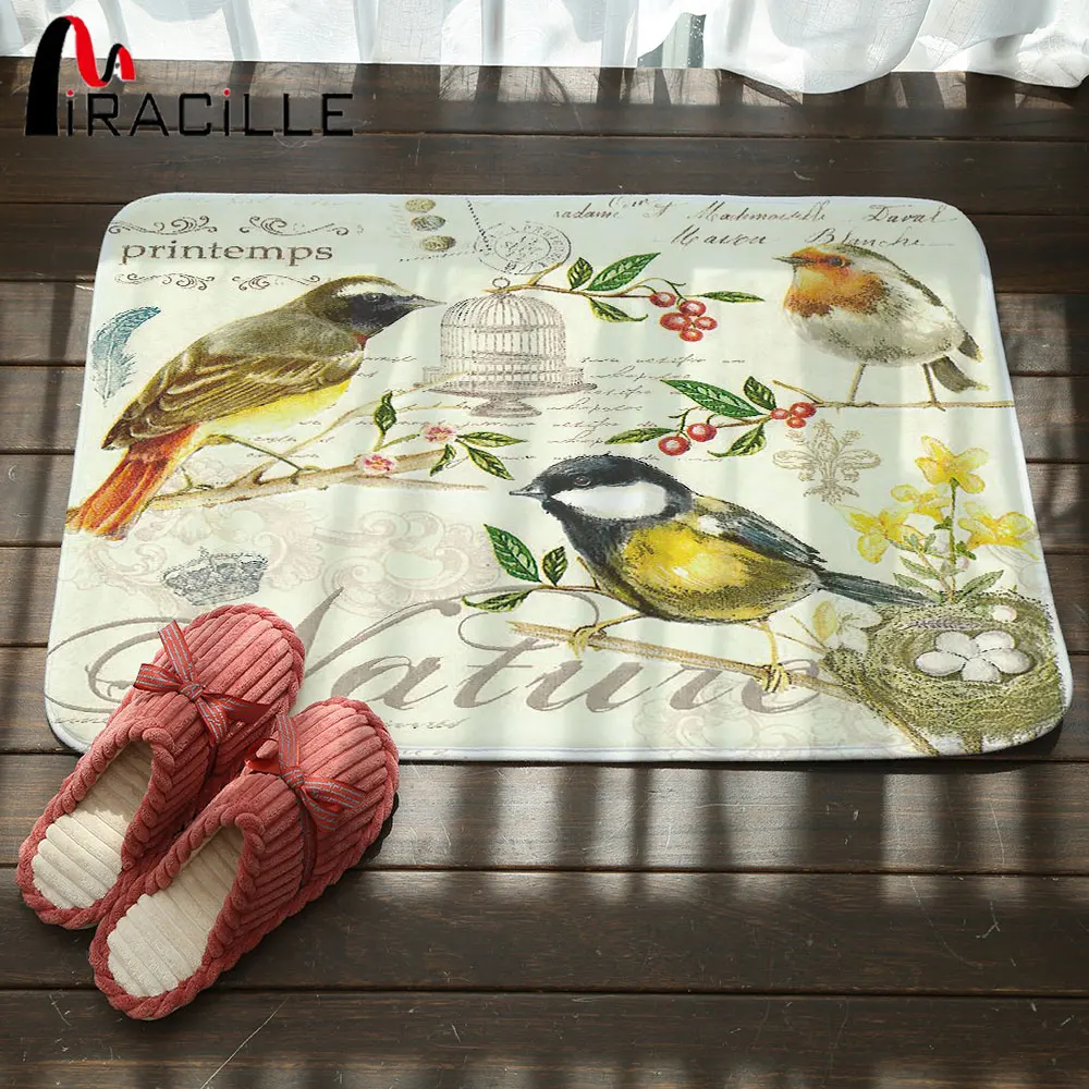 

Miracille Hallway Carpet Bird Butterfly Cherry Printing Coral Velvet Rugs and Door Mats for Home Living Room Anti-slip Bath Mat