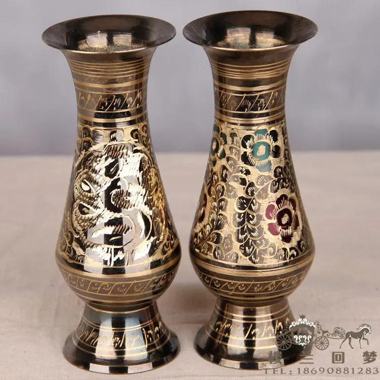 

8 inch Height 2pcs color Pakistan small bronze vase Pakistan vase Healing copper s tools wedding Decoration Brassroom Art