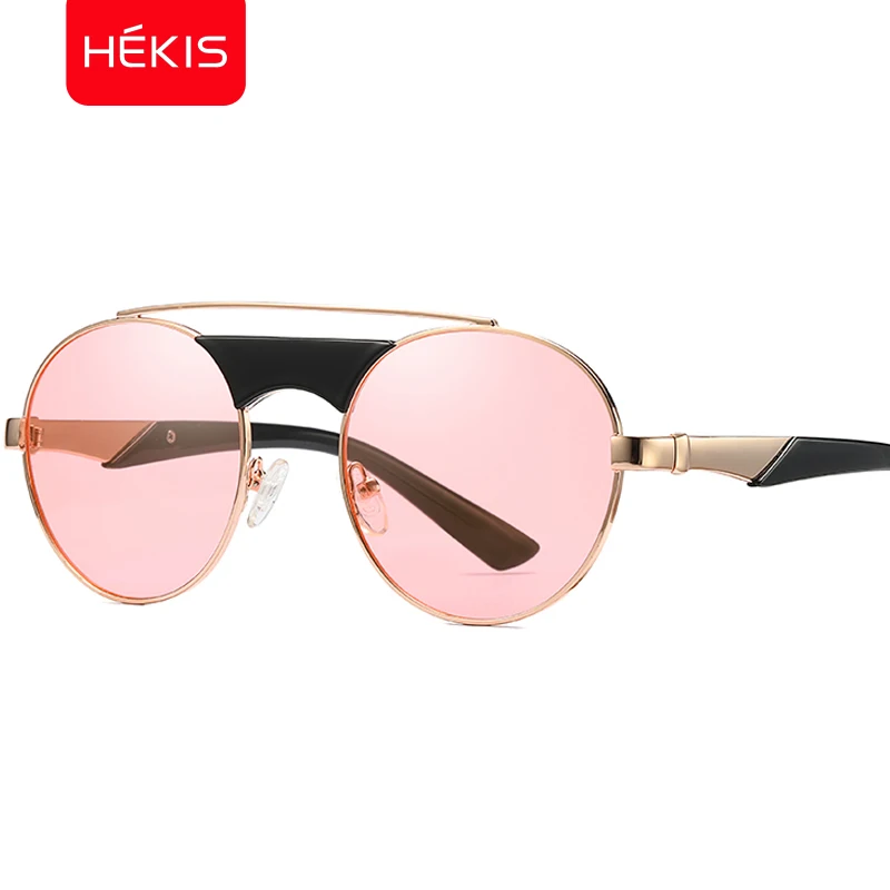 круглые очки от солнца зеркальные розовые голубые черные линзами ретро панк