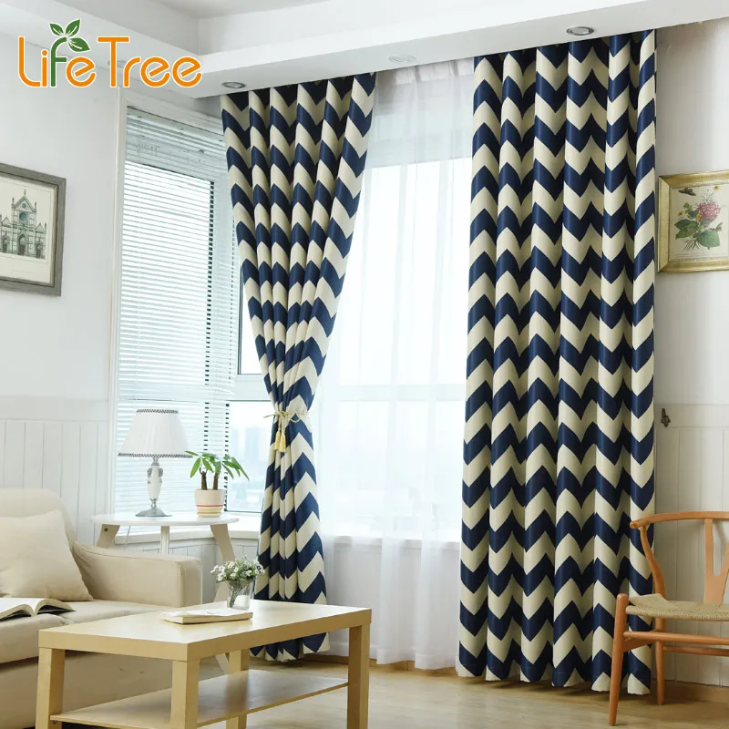 Современные светонепроницаемые шторы с принтом волн для гостиной