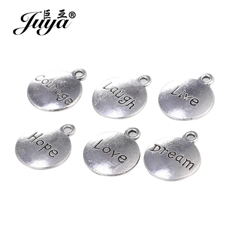 10pcs 14mm Lettering Metal Round Charms 6 Types of Text Pendant for Jewelry DIY Making Findings Fashion Handmade Accessories |