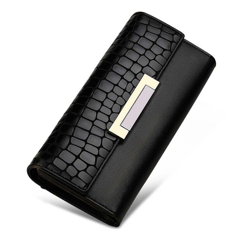 Роскошный кожаный кошелек для женщин черный клатч телефона Дамский бумажник с