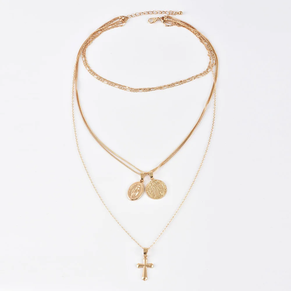 5 Pcs/Set Vintage Female Necklace Virgin Mary Cross Pendant Multilayer Gold Set Glamour Lady Wedding Party Jewelry | Украшения и