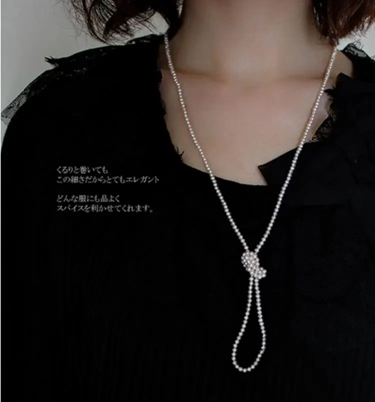 Eternal wedding Women Gift word 925 Sterling real Genuine round pearl necklace very light small double multilayer long pe | Украшения и