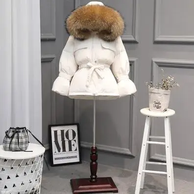 white coat brown fur Воротник из натурального меха енота, новинка, зимнее пальто для женщин, длинный пуховик, Толстая теплая пуховая куртка, белое пуховое пальто размера плюс, верхняя одежда - Цвет: white coat brown fur