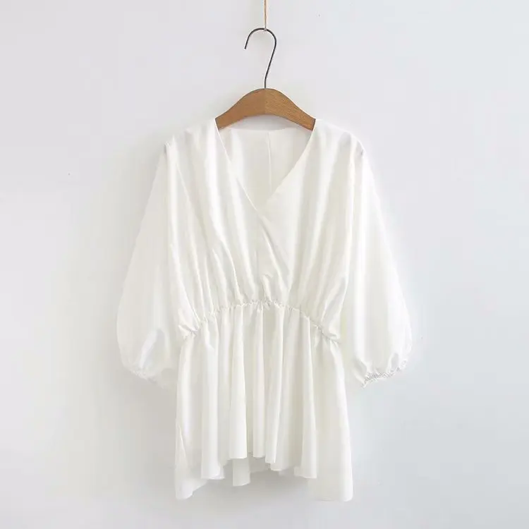 Большие размеры повседневные блузки 2019 Летняя женская одежда мода v-образным