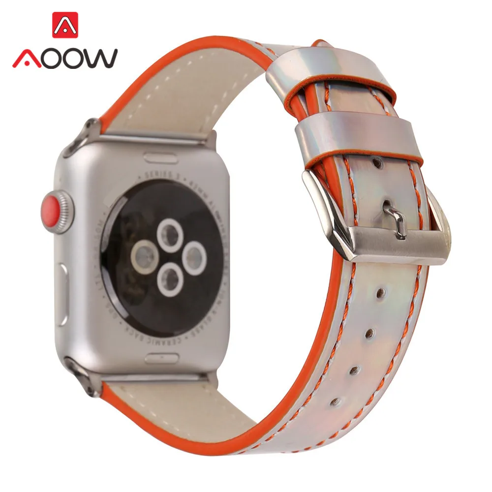Модный дисколор кожаный ремешок для часов Apple Watch iwatch 4 40 мм 44 38 42 лазерный сменный