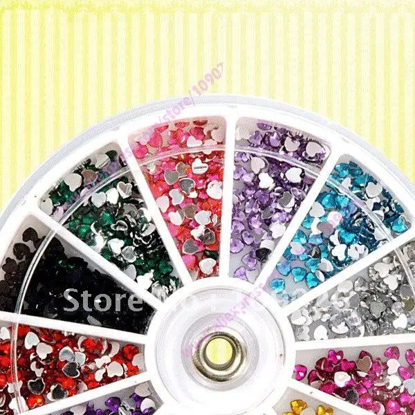 

12 Color Heart-shaped Nail Art Gems Rhinestones Deco Glitters Beautiful decoration