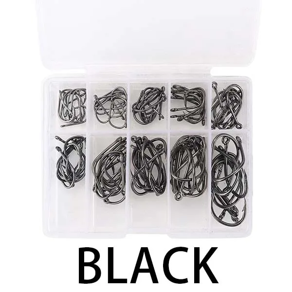 black DAGEZI 100 шт./лот колючие Крючки#1/#2/#3/#4/#5/#6/#7/#8/#9/#10 Высокоуглеродистая сталь рыболовный крючок для карп рыболовные принадлежности - Цвет: black