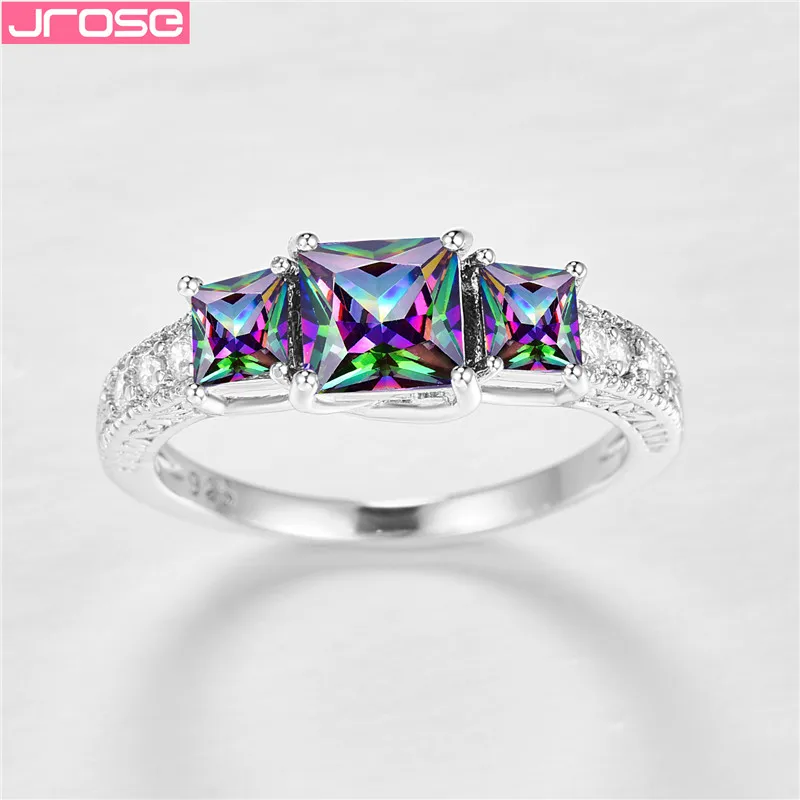 JROSE Роскошные 3 геометрические радужные циркониевые серебряные женские