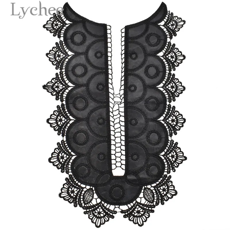 Кружевной воротник Lychee черный с цветочной вышивкой|Кружево| |