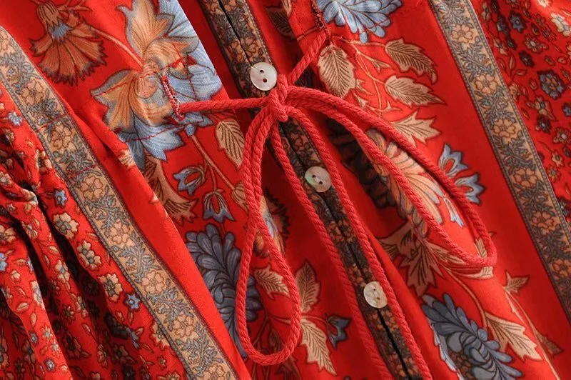 Женское платье в стиле бохо короткое однобортное с V-образным вырезом принтом