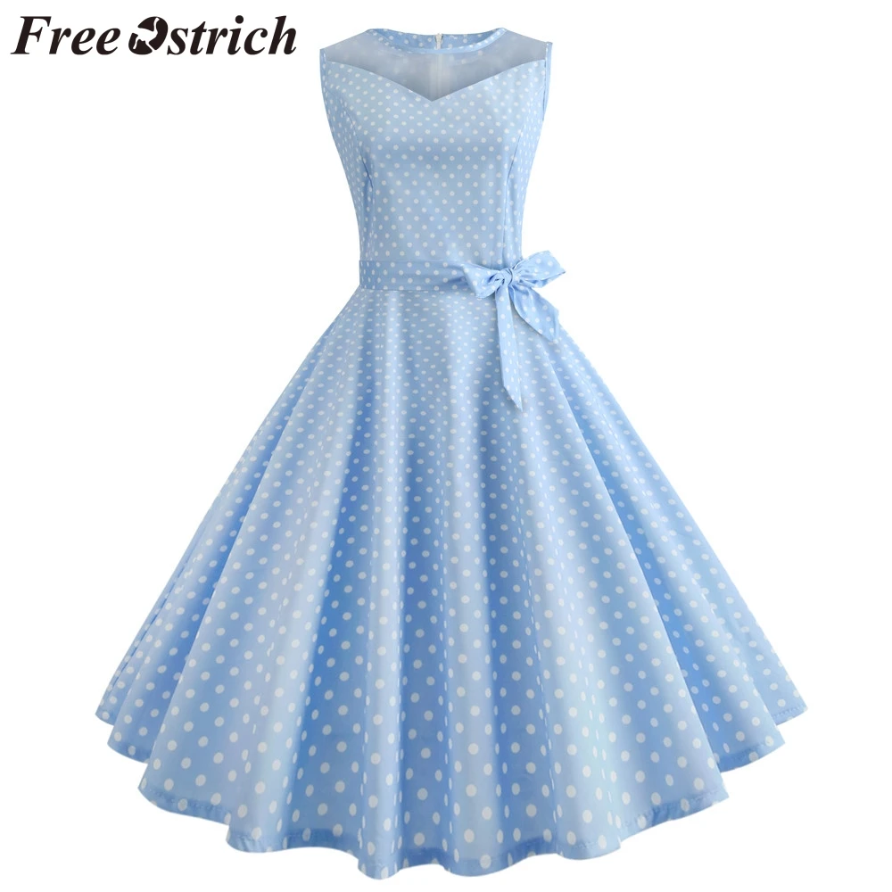 FREE OSTRICH Women Dress Vintage Dot Printing Sleeveless Mesh Patchwork Pleated Refined Noble Trend Summer New Short | Женская одежда