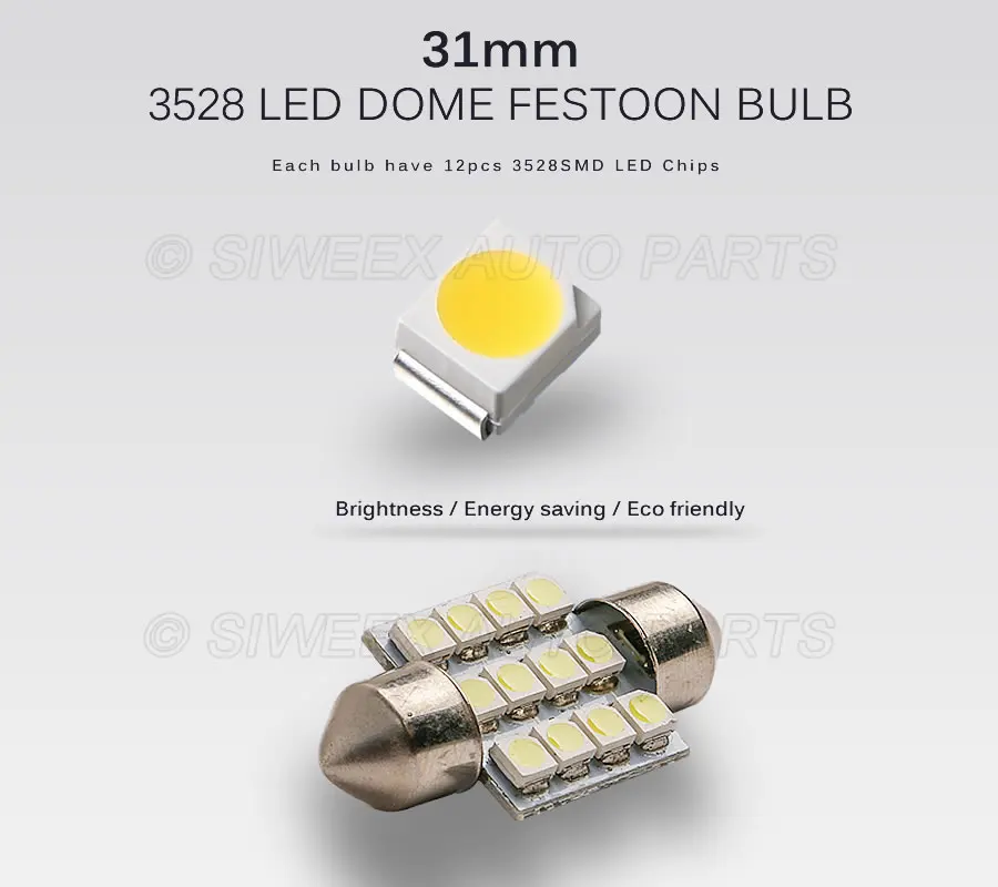 31 мм 3528 1210 SMD 12 светодиодный Авто купольная гирлянда для интерьера Карта огни