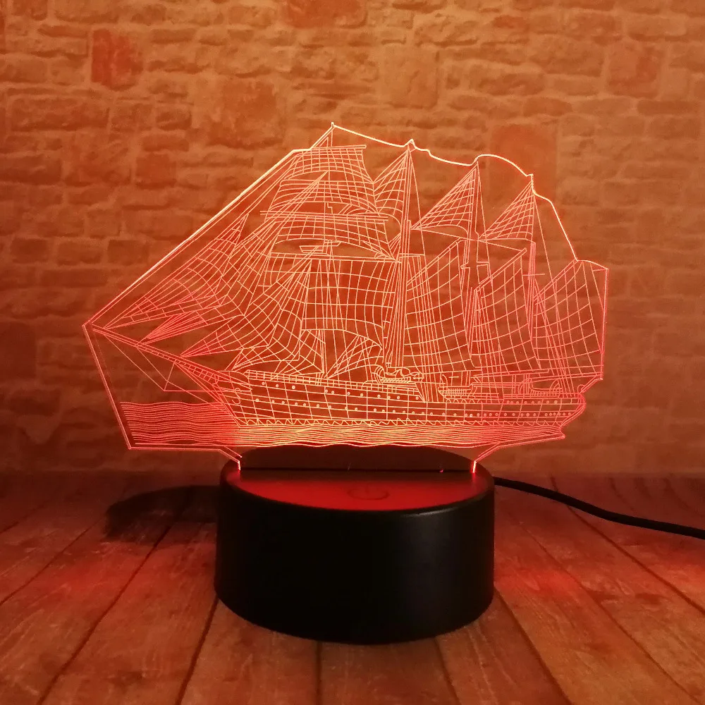 Креативный 3D ночник для парусной лодки USB светодиодный настольный светильник 7