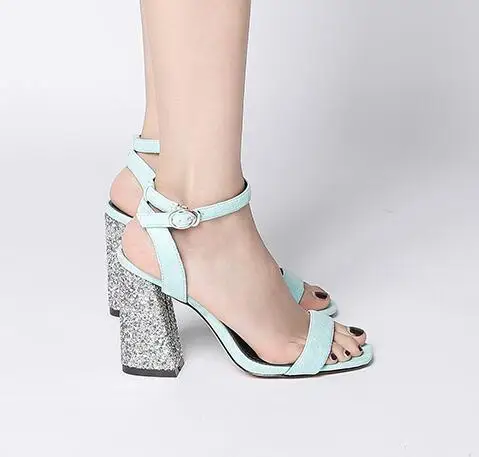 Choudory 2017 летние высокий каблук сандалии открытым носком блеск украшенные толстые