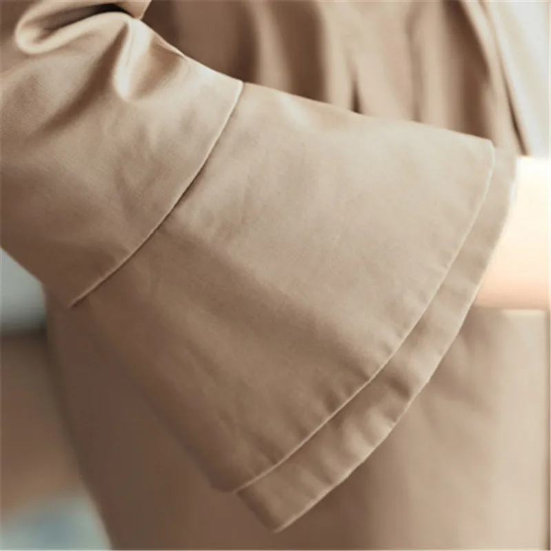 New fashion women's windbreaker Spring autumn Boutique coats Solid color Slim Outerwear Trumpet sleeves female Trench OKXGNZ1339 | Женская