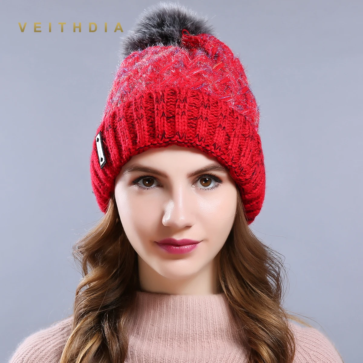VEITHDIA женская зимняя шапка бини из искусственного меха для шапки вязаная Skully