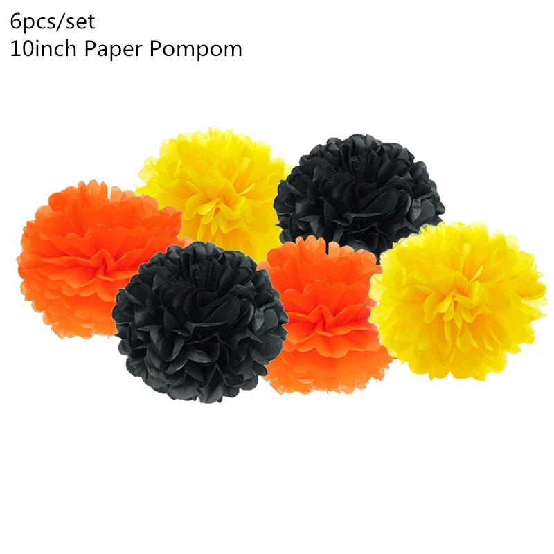 6pcs paper pompom Строительные вечерние баннеры для автомобилей с днем рождения, экскаватор, грузовик, гирлянда, латексные шары, детские автомобили, украшения для дня рождения - Цвет: 6pcs paper pompom