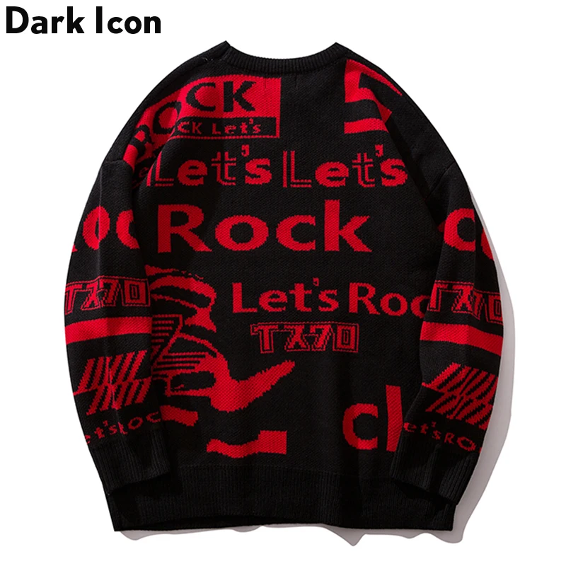 Dark Icon Letter Round Neck Hip Hop Sweater Men Autumn Winter Pullover Men’s Sweaters Loose Sweater Men
