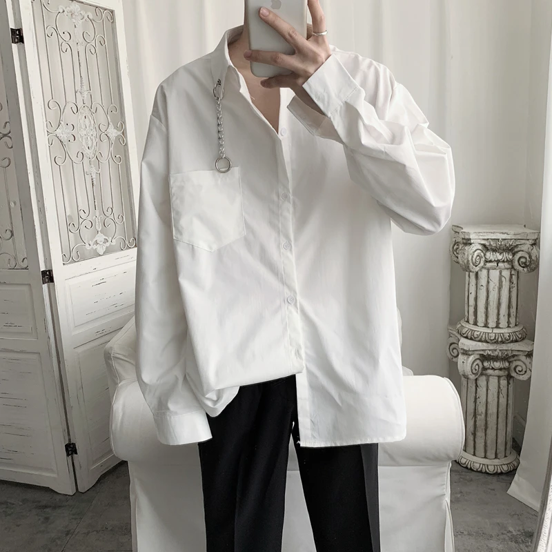 

2019 New Korean casual loose fashion personality handsome white shirt man