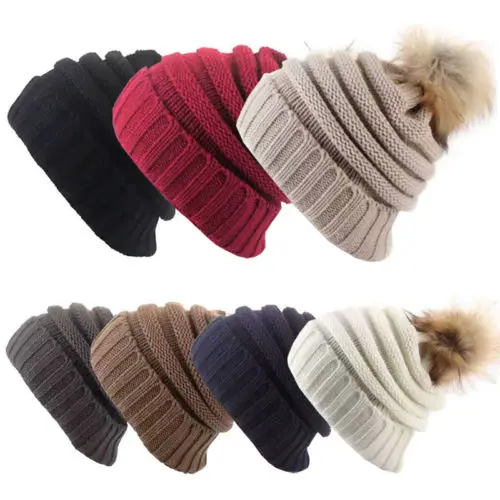 Женская зимняя шапка Для женщин с напуском POM-вязаная шапочка помпоном череп