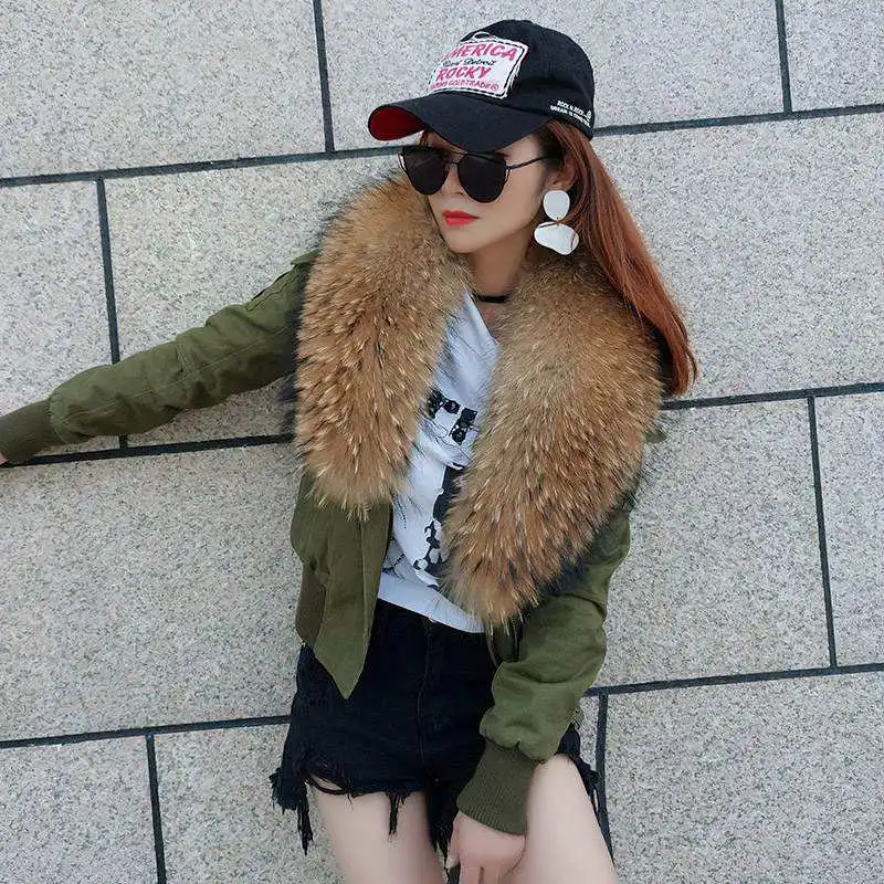 Армейский зеленый парка теплый реального енота меховой воротник полета пилот Air