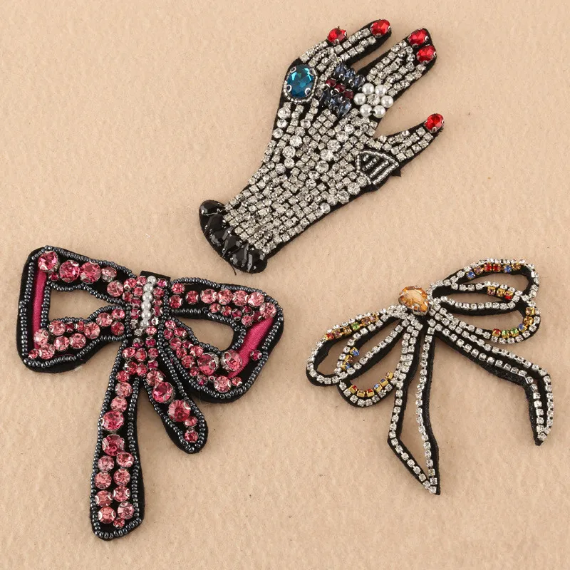 3D ремесло бисер Кристалл Стразы бант дизайнерские нашивки аппликация Пришивные