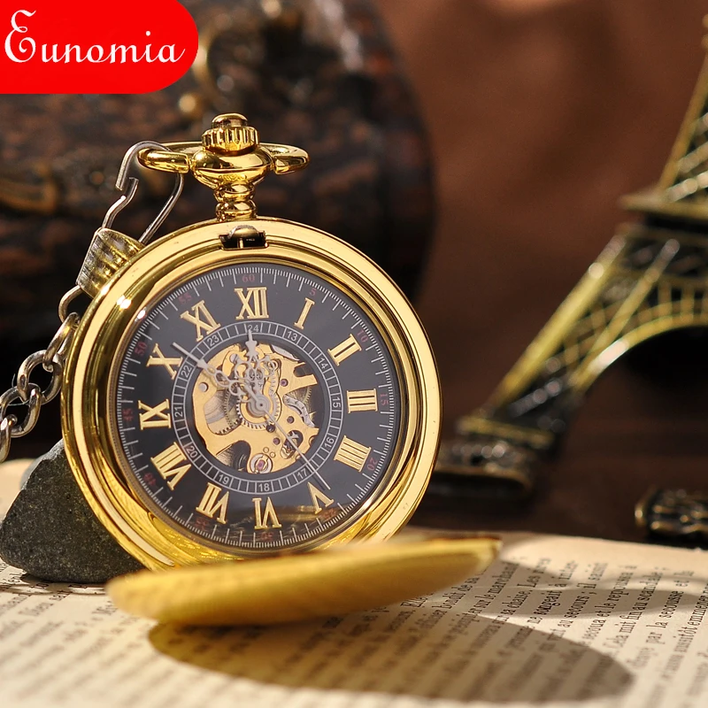 Механические карманные часы золотого цвета с цепочкой и Модные Винтажные в стиле