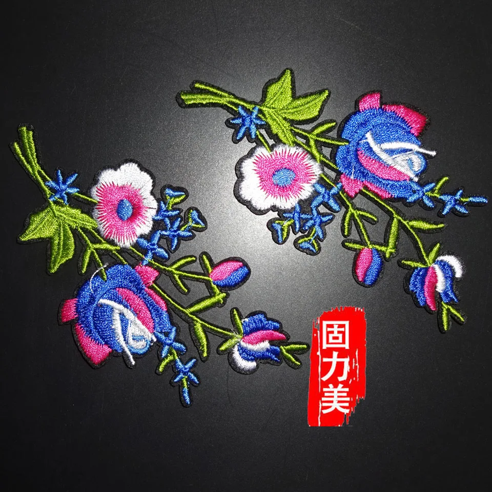 (2 пары = 4 шт.) разноцветные розы/Синие Большие розы Цветочная вышивка тканевые