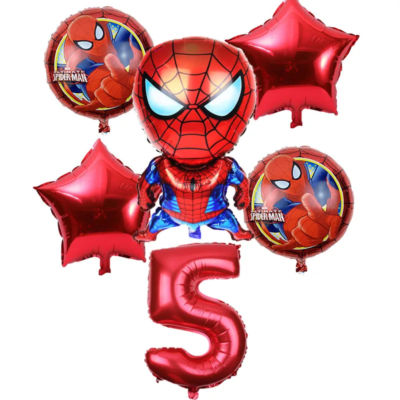 6pcs/lot Spiderman Foil Helium Balloons 30" Red Number Party Inflatable Ball Birthday Party Decoration Kids Toys Star Globos