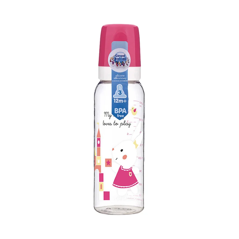 Бутылочка Canpol babies тритановая (BPA 0%) с сил. соской 250 мл. 12+ Sweet fun цвет: розовый | Мать и