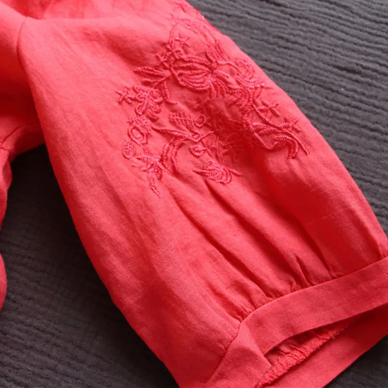 Блузка женская с цветочной вышивкой винтажный топ свободного покроя из хлопка и