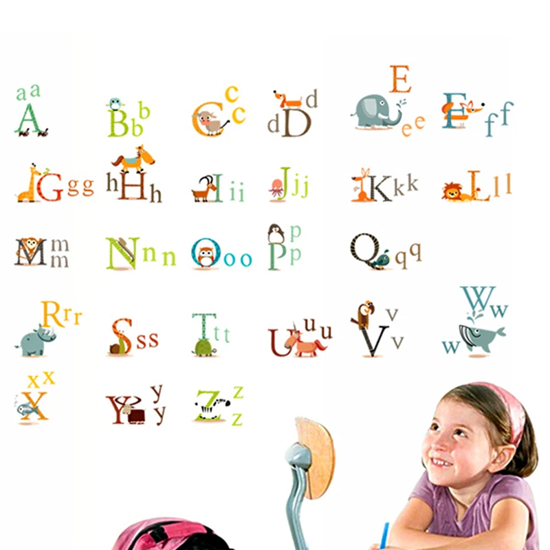 Новая наклейка на стену с мультяшными животными буквами алфавита искусственная