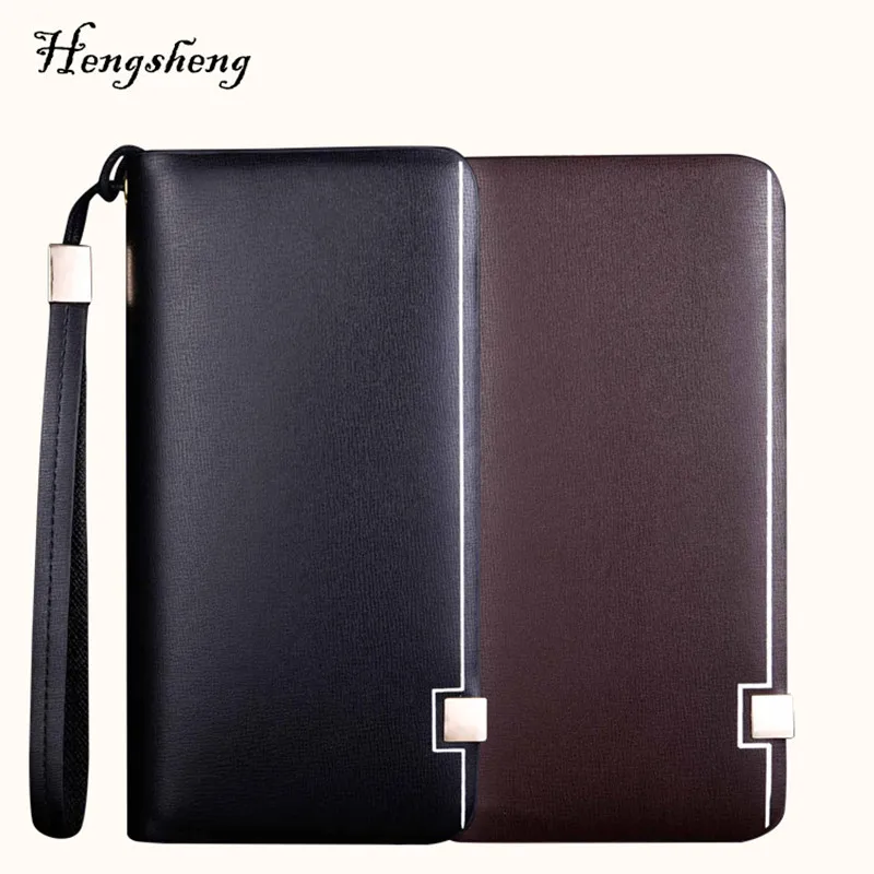 Мужской кожаный кошелек с ремешком высококачественный на молнии от известного