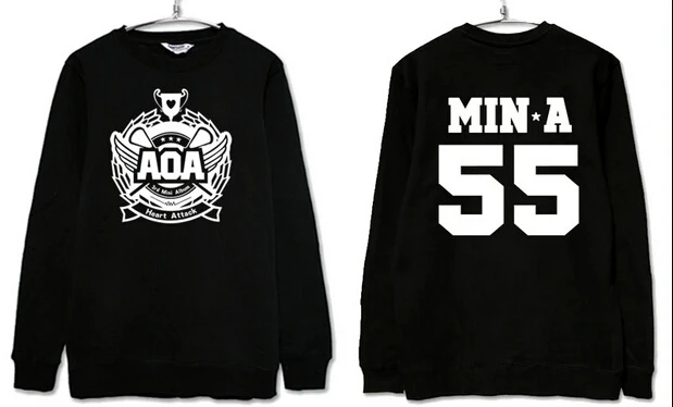 Kpop aoa ace of angel 3rd mini album heart attack member name printing black sweatshirt seol hyun jimin o neck hoodie | Женская одежда