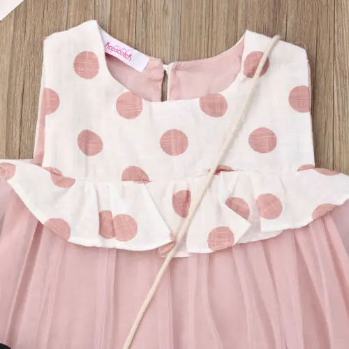 2019 New Hot Infant Baby Girl Kid Radish Bag Linen Sleeveless Summer Ruffles Polka Dot Dress Clothes | Детская одежда и обувь