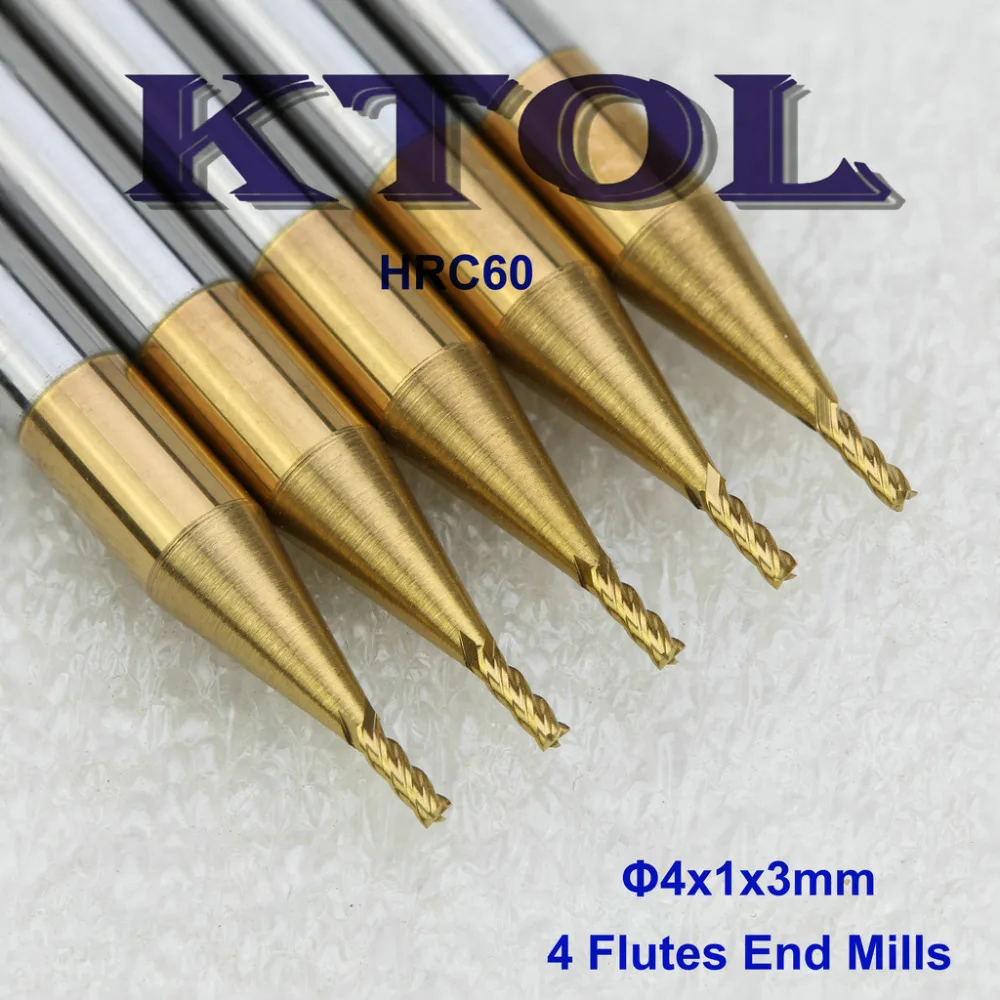 Концевая фреза из карбида вольфрама с 4 канавками 4*1*3 мм набор фрез ЧПУ 5 шт. HRC60