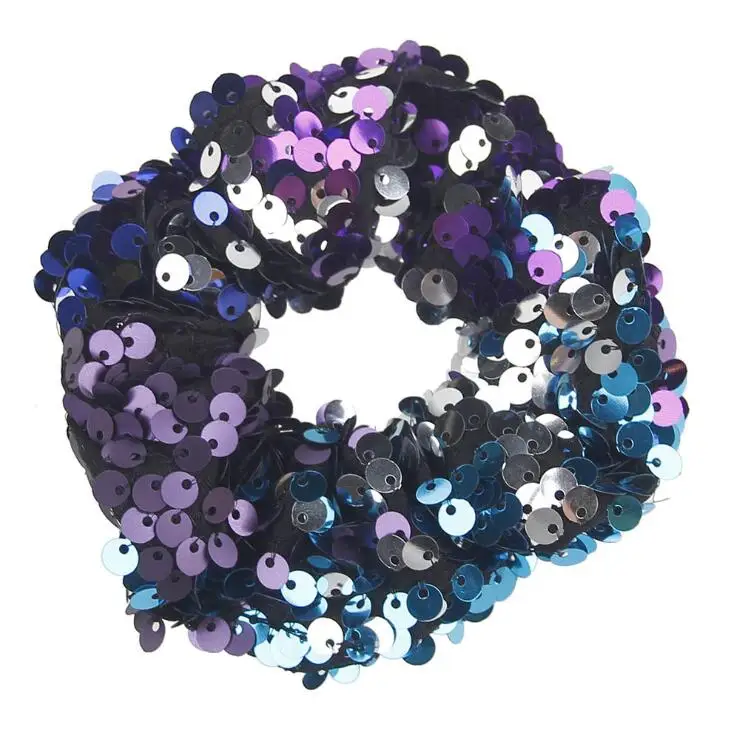 Для женщин Блестки для волос группа Scrunchies эластичный резиновый держатель для девочек двусторонние пайетки Русалка блеск волос заколки для волос аксессуары