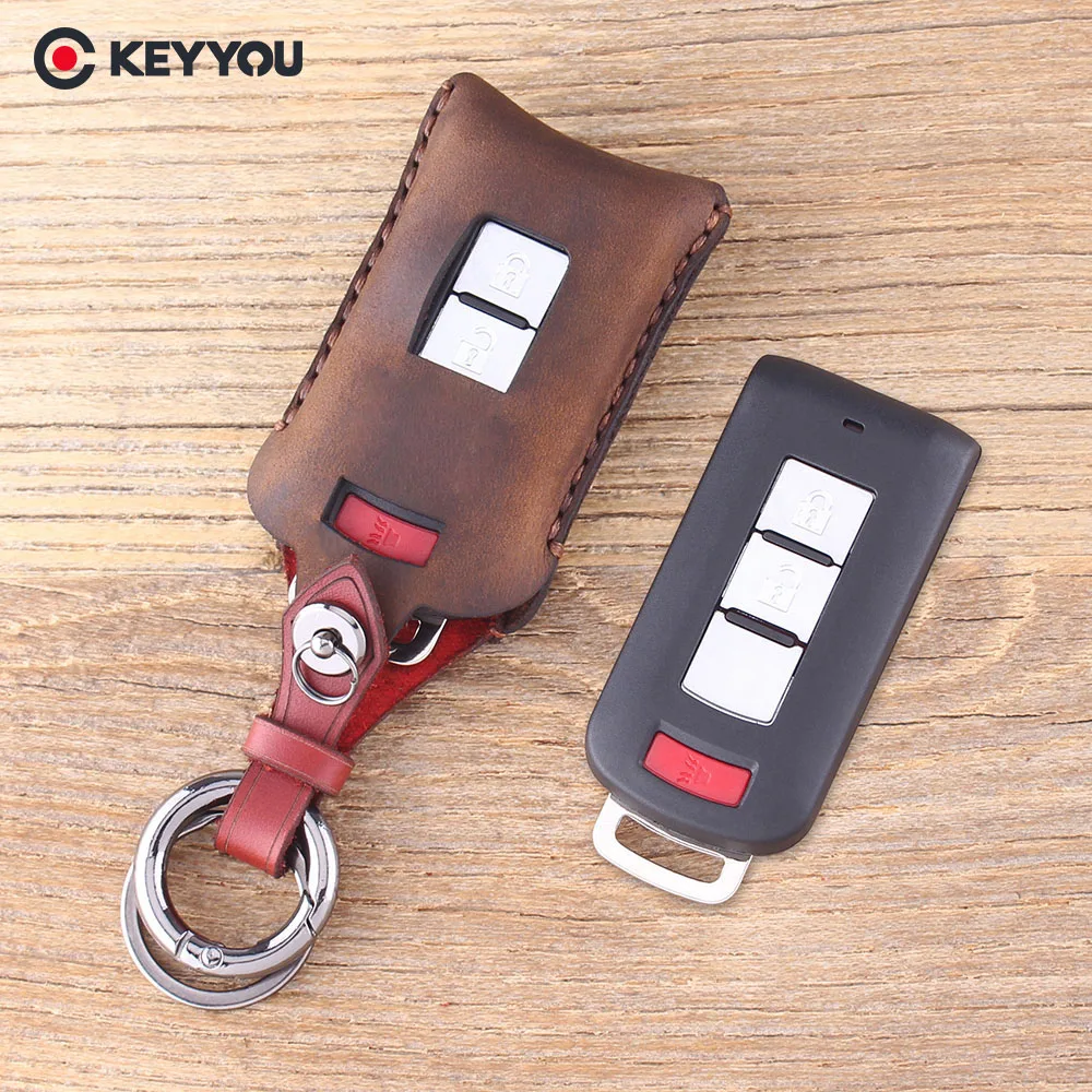 Чехол для ключей KEYYOU чехол с 3 кнопками Mitsubishi Lancer EX ASX Outlander Pajero из натуральной кожи