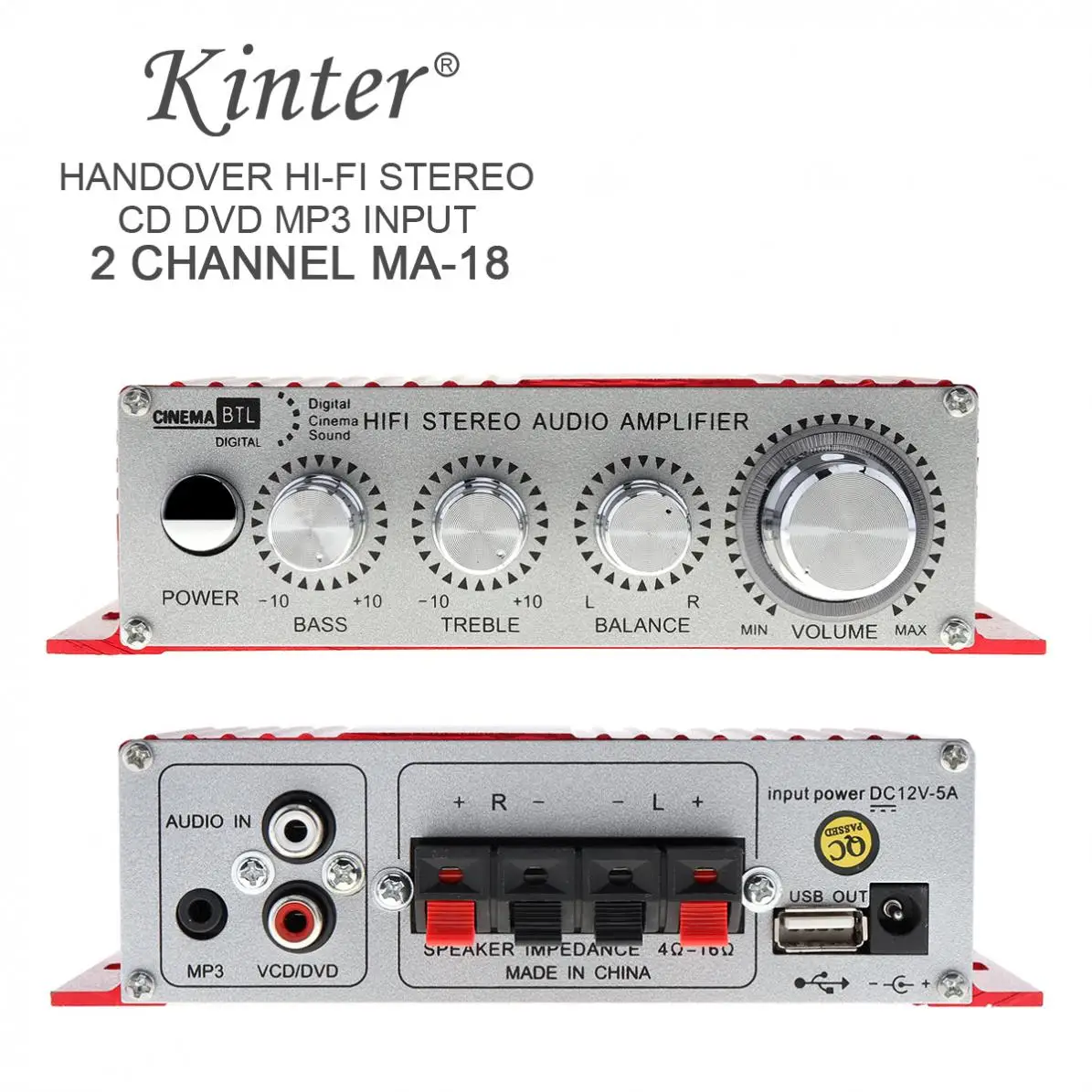 Red MA-180 Mini USB Car Boat Audio Auto Power Amplifier 2CH Stereo HIFI Amp 12V/5A | Электроника