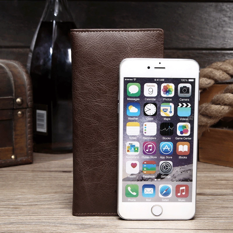 Мужские кошельки из натуральной кожи удлиненный бумажник кредитница клатч с