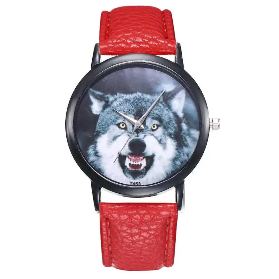 Red Wolf Unisex Beautiful Ladies WristWatch Fashion Simple Temperament Business Stainless Steel Souvenir gift hand clock#D - Цвет: Red
