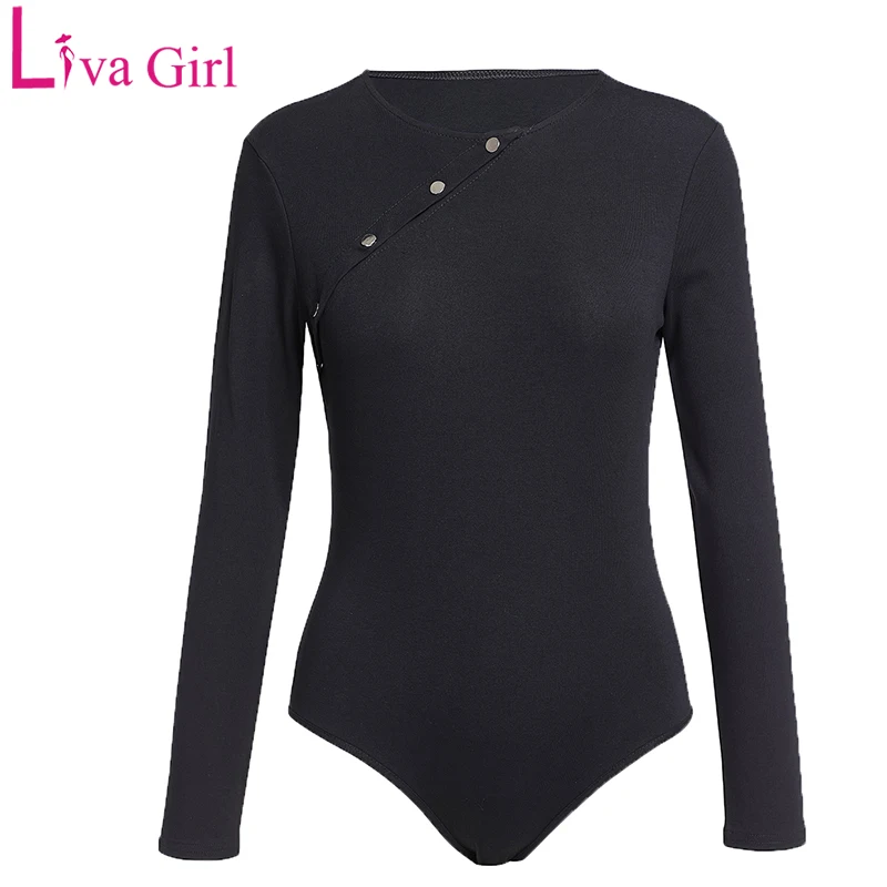 Сексуальное черное трикотажное боди LIVA GIRL с длинным рукавом женские весенние
