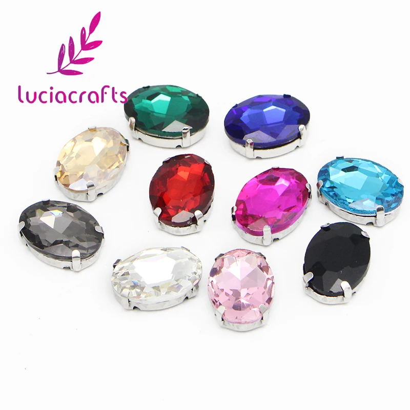 Lucia crafts 10 шт/20 шт 13*18 мм разноцветная овальная дрель Пришивные стеклянные стразы DIY для одежды Свадебные аксессуары G0810