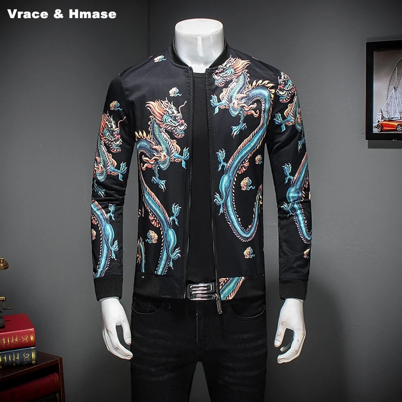 

Chinese style personalized 3D dragon pattern printing fashion slim jacket Autumn 2017 New quality big size coat jacket men M-5XL